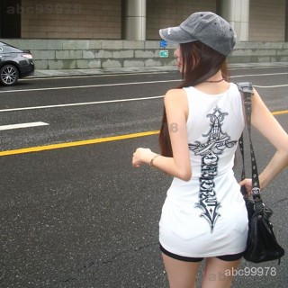 abc99978背心 Ins美式基本色純棉無袖背心長版上衣夏天穿搭辣妹緊身顯瘦上衣大尺碼女裝 10819