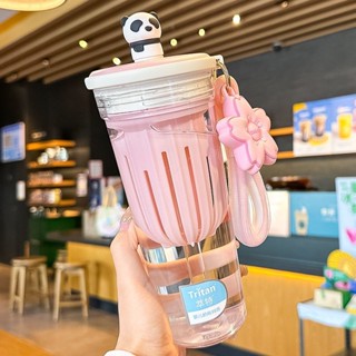ALI精選 迪樂貝爾tritan塑膠杯 春夏新品 高顏值櫻花熊貓直飲吸管杯學生水杯