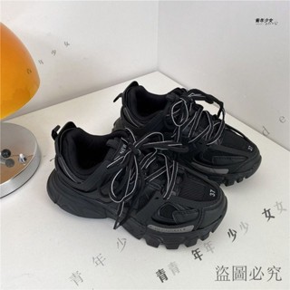 公司可開票#2024鞦季港風男鞋小眾老爹鞋ins百搭學生厚底增高黑色新款鞋子男