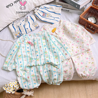 【YAOEENH】90-160CM 夏季男女童卡通家居服睡衣套裝 中大童休閒印花家居空調服 現貨 快速出貨