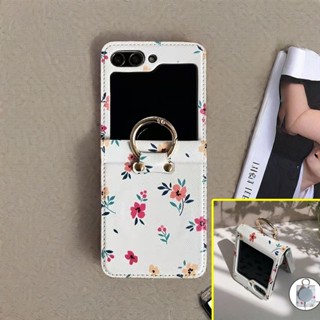 SAMSUNG 時尚花卉印花戒指架皮套三星 Galaxy Z Flip 6 Z Flip 5 Z Flip 4 Z Fl