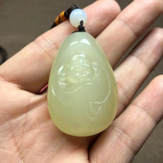 青白玉隨形彌勒佛冰種玉笑口常開笑佛吊墜