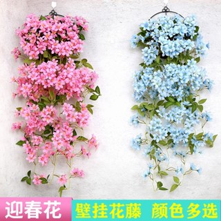 現貨 模擬迎春花 壁掛假花藤條 客廳墻麵裝飾綠植物 室內塑膠花藤蔓花藝吊蘭
