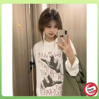 【Dear】美式復古高街白色長袖T恤女秋季新款oversize寬鬆慵懶風上衣