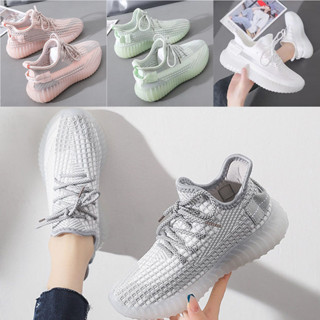 女士輕便跑鞋透氣休閒運動鞋速乾 Yeezy 靈感 Flyknit 鞋