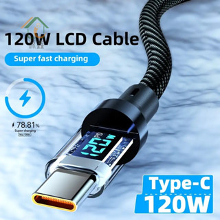 新品熱賣 120W 6A充電線快充透明數顯發光數據線type-c/C to c 適用ip15紅米步步高oppo車用充電器