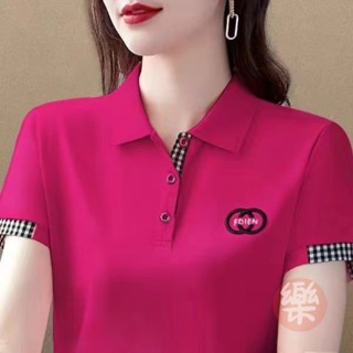 夏季新款媽媽裝減齡顯瘦翻領polo衫氣質百搭大碼上衣運動休閒T恤 寬鬆T恤 顯瘦短袖T恤 夏天短袖 大尺碼女裝「樂購」