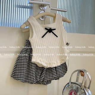 【熱賣】女童套裝 兒童套裝 夏季 套裝 新款 中兒童 洋氣 無袖背心上衣短褲兩件套 外穿 童裝 蝴蝶結 荷葉邊
