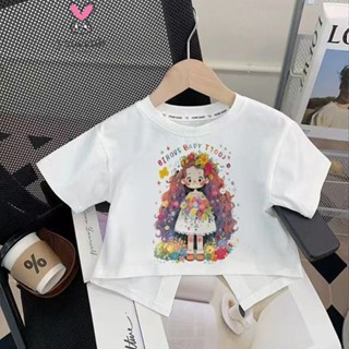 【YAOEENH】90-140CM 夏季女童洋氣短袖套裝 中兒童可愛卡通防蚊褲兩件套 現貨 快速出貨