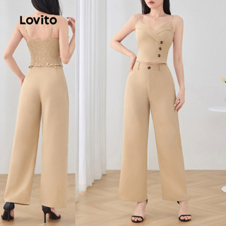 Lovito 女士休閒素色鈕扣翻領上衣或下裝 L129AD1025