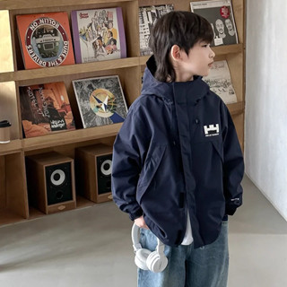 【新品】男童外套 兒童衝鋒衣 秋冬新款中大童防風外套上衣 韓版洋氣工裝風衣 寬鬆 休閒 舒適 保暖