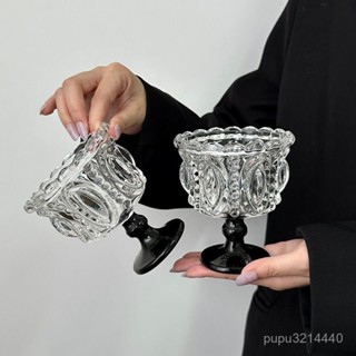 小美家小眾輕奢複古黑色水晶冰淇淋高腳杯高顔值浮鵰甜品杯家用飲品杯子 水杯 馬克杯 創意水杯 搞怪啊水杯 生日禮物 送