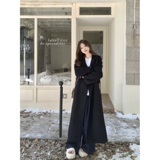 M-4XL 韓版黑色毛呢大衣 中長款風衣外套女 中大尺碼女裝 上班通勤穿搭 秋天女裝 梨形身材 寬鬆顯瘦外套女
