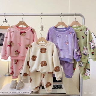 高質感 低價出🌈兒童毛絨絨保暖家居服兩件套秋冬男女童卡通可愛睡衣居家套裝 3MQJ