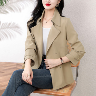 卡其色短款風衣女2024秋季新款寬鬆休閒小個子薄款外套