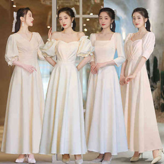 小禮服 晚禮服 伴娘服2024新款緞面姐妹團婚禮香檳色高階感小眾顯瘦禮服裙女夏季