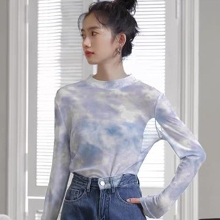 🎀Y.M服飾🎀網紗 疊穿 打底衫 扎染網紗防曬打底衫女春夏新款韓版修身內搭洋氣長袖T恤上衣 女生上衣 內搭