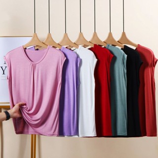 胖胖美依 上衣 凜感衣 無袖T卹 莫代爾 中大尺碼 M-6XL 新款無袖上衣內搭顯瘦背心打底衫-4855.