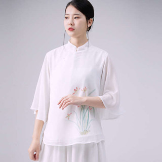 繡花漢服女 原住民服飾 初色 服飾 中國風女裝唐裝改良旗袍式上衣禪意茶服仙氣漢服兩件套茶藝師服裝