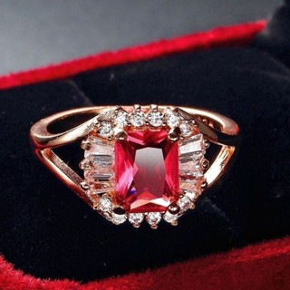 [寶石戒指]戒指FashionJewelry大方形玫紅色鍍玫瑰金氣質首飾飾品戒指女生指環戒子手飾