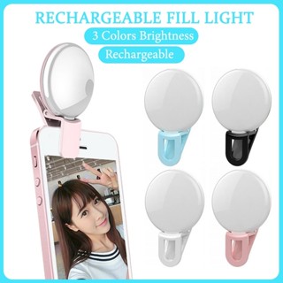 【快速交貨】便攜式自拍補光燈 Led 閃光燈夾環形燈可調節 USB 可充電手機直播