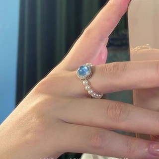 『臺現』 海藍寶珍珠戒指女小眾設計寶石食指戒時尚個性輕奢高級感指環尾戒 戒指 生日禮物