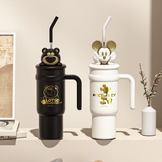 [新店特惠]草莓熊 米奇 900ml 咖啡杯 316 不銹鋼 可愛 直飲 吸管 大容量 冰霸杯 運動 手柄 水壺 汽車杯