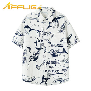 ✦AFFLIGA✦【M-5XL】2025夏季新款百搭男鯨魚印花速幹襯衫男夏威夷外套沙灘襯衣