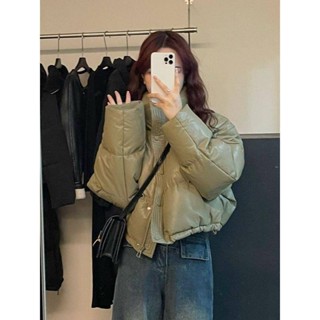免洗pu皮羽絨服女短款2023新款冬季加厚立領麵包服小個子肯豆外套