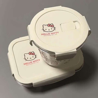 分隔便當盒 加熱便當盒 微波便當盒 hellokitty飯盒上班族微波爐加熱便當盒成人大容量分隔玻璃保鮮碗