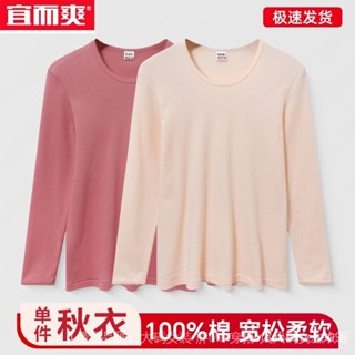 女秋衣長袖2024春新款純棉宜而爽老年人大碼打底單件薄上衣棉毛衫-LR