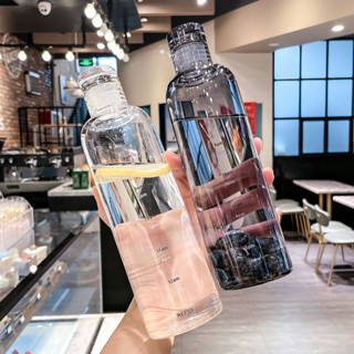 耐熱刻度玻璃水杯女高顔值ins風透明新款大容量玻璃瓶帶蓋喝水杯 咖啡隨行杯 玻璃環保 冷飲杯果汁咖啡杯辦公室水杯帶蓋杯