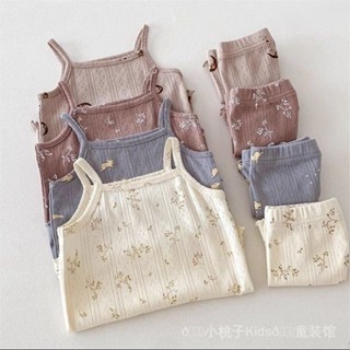 2025女童夏季吊帶短褲家居服套裝女寶寶碎花空調服兒童睡衣兩件套童裝momo