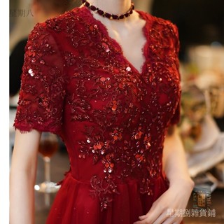 【星期捌】酒紅色禮服孕婦新娘新款訂婚禮服洋裝大尺碼結婚敬酒服春酒尾牙洋裝宴會晚禮服