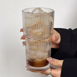 💥臺灣出貨#咖啡廳複古可疊豎紋玻璃盃子冰美式拿鐵盃咖啡盃大容量飲品盃水盃