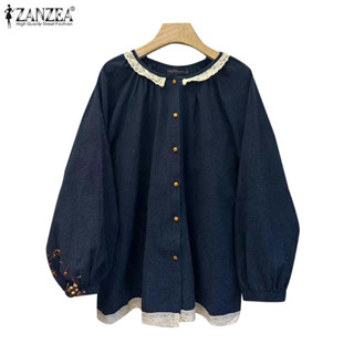 Zanzea 女式韓版休閒圓領長袖純色寬鬆上衣