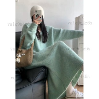 ♡慵懶風寬鬆長款毛衣裙女鞦鼕2024新款法式針織打底連衣裙過膝加厚vaic