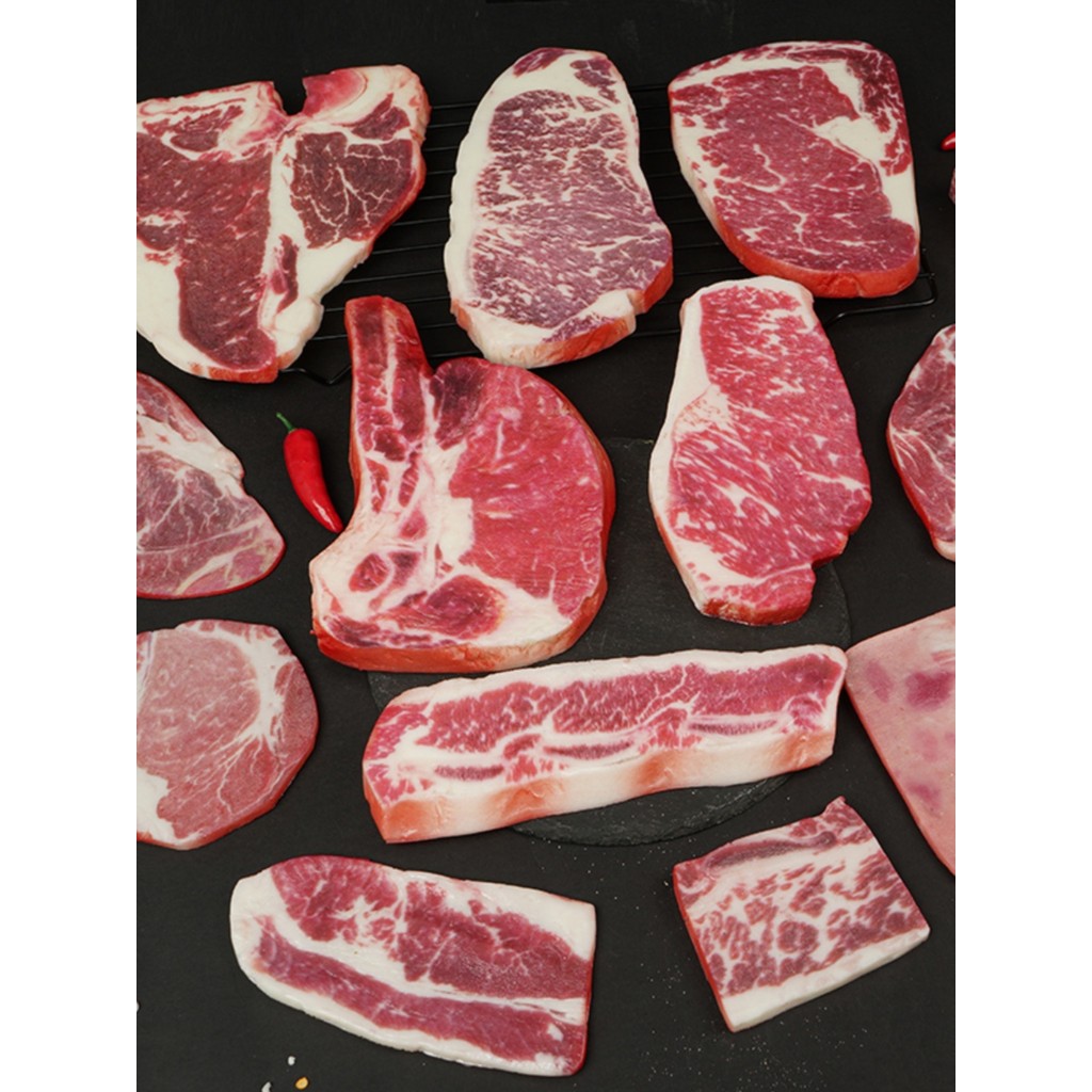 哈嘍玩具 仿真西冷牛排假牛肉模型和牛雪花戰斧牛仔骨烤肉片午餐肉道具擺件