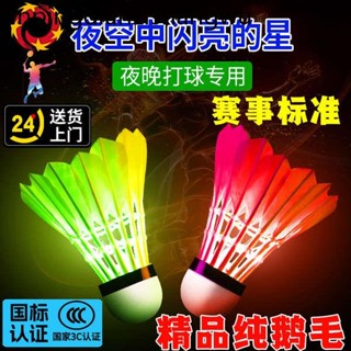夜光羽毛球純鵝毛防風耐打室內外訓練尼龍塑膠夜間熒光燈發光球