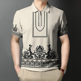 菲律賓部落 Polo 衫男士復古傳統圖案印花上衣寬鬆透氣舒適面料超大戶外休閒民族風 Polo 衫