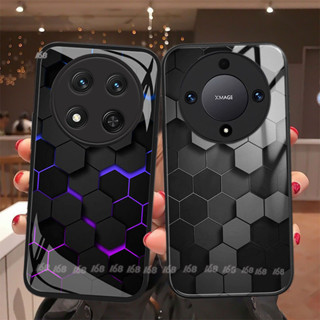 榮耀 X9b X9C X9A 5G 外殼榮耀 X9C 智慧外殼防震手機殼帶相機保護膜鏡頭蓋 3D 立方體豪華液態玻璃手機
