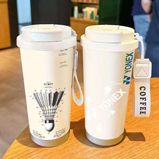 陶瓷保溫杯 保溫瓶 羽毛球保溫杯吸管水杯男女雙飲口咖啡杯學生專用新款大容量高顏值