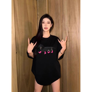 美式復古！現貨 純棉短袖 臘腸狗印花 t恤男女情侶寬鬆oversize上衣 設計感休閑百搭服飾 韓版日系 美式ins風