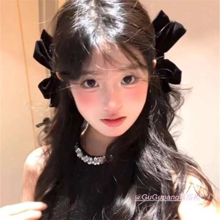 三麗鷗髮夾 小髮夾 無痕髮夾 公主風黑色絲絨蝴蝶結髮夾女韓系少女感對夾側邊夾子氣質輕奢髮飾