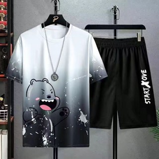 Bboymmyobb男士短袖t恤夏季休閒短褲運動兩件套