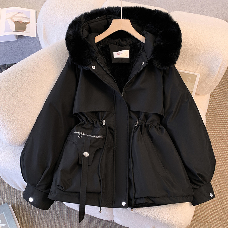 【HOT 本舖】 派克服女中長款收腰顯瘦連帽大毛領加絨棉服大碼韓版秋冬棉衣外套