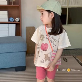 25-04新品發佈 促銷 直髮 女童裝韓系洋氣卡通印花純棉短袖T恤衫兒童夏款休閒寬鬆百搭上衣