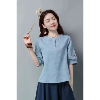 2709人好評民國中式唐裝女復古棉麻茶服禪意漢服改良中國風女裝旗袍上衣4.20tw