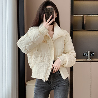 歐貨高階2024冬裝新款時尚收腰修身羽絨服女短款立領M鑽外套