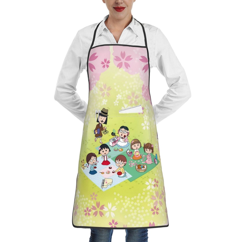 櫻桃小丸子 Chibi Maruko-Chan 餐廳廚房圍裙,帶口袋的防臟防油廚師圍裙,男女皆宜。